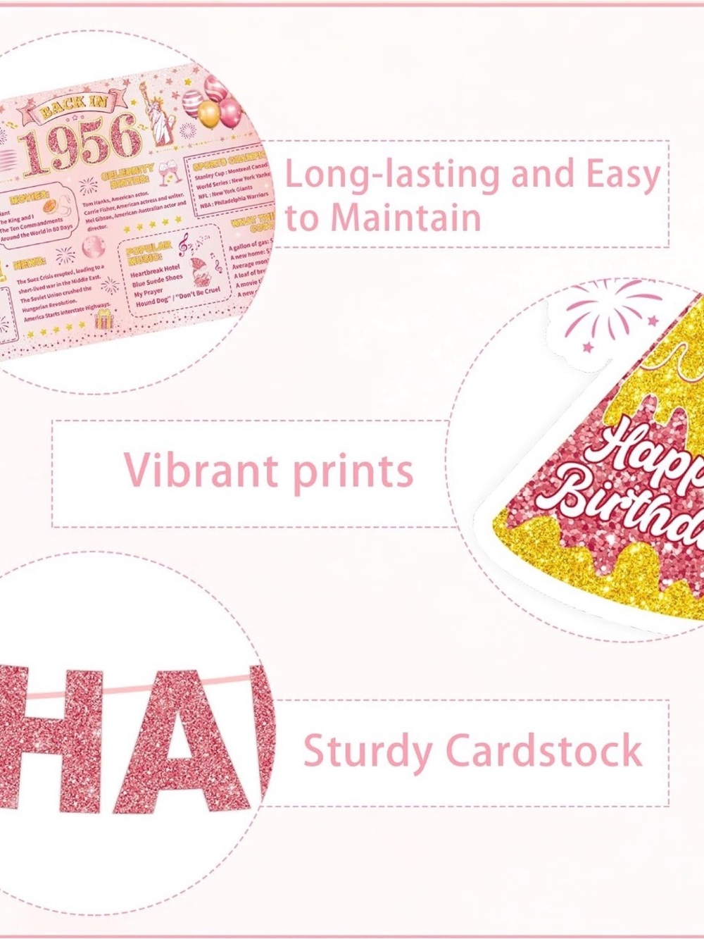 💜24 Pcs 70th Birthday Decorations for Women, Back in 1956 Party Supplies, Pink - Picture 3 of 6